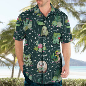 Pokemon Anime Hawaiian Shirt Grass Type Succulents Terrarium Pattern 3