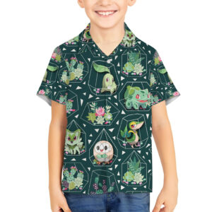 Pokemon Anime Hawaiian Shirt Grass Type Succulents Terrarium Pattern 5