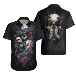 Skull Hawaiian Shirt No See Evil Red Rose Jean 3
