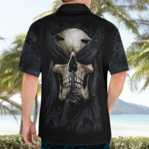 Skull Hawaiian Shirt No See Evil Red Rose Jean 5