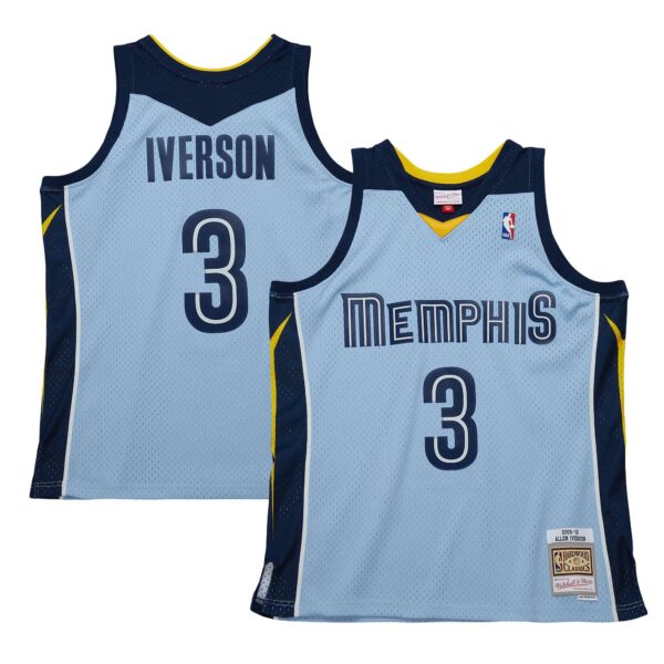 Allen Iverson Memphis Grizzlies Mitchell & Ness 2009/10 Hardwood Classics Swingman Jersey - Light Blue - Image 2
