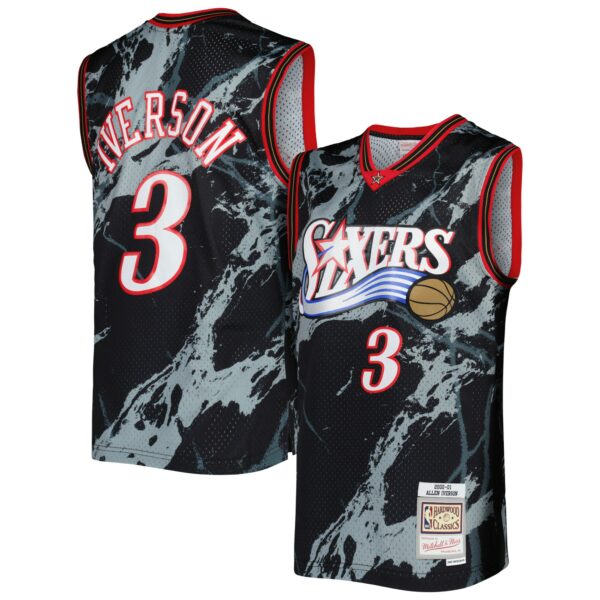 Allen Iverson Philadelphia 76ers Mitchell & Ness 2000/01 Hardwood Classics Marble Swingman Jersey - Black - Image 2