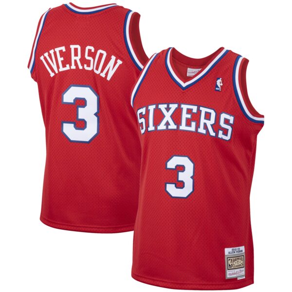 Allen Iverson Philadelphia 76ers Mitchell & Ness 2001/02 Hardwood Classics Swingman Jersey - Red - Image 2