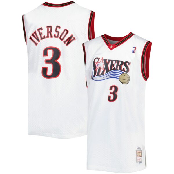 Allen Iverson Philadelphia 76ers Mitchell & Ness Big & Tall Hardwood Classics 1996/97 Swingman Jersey - White - Image 2