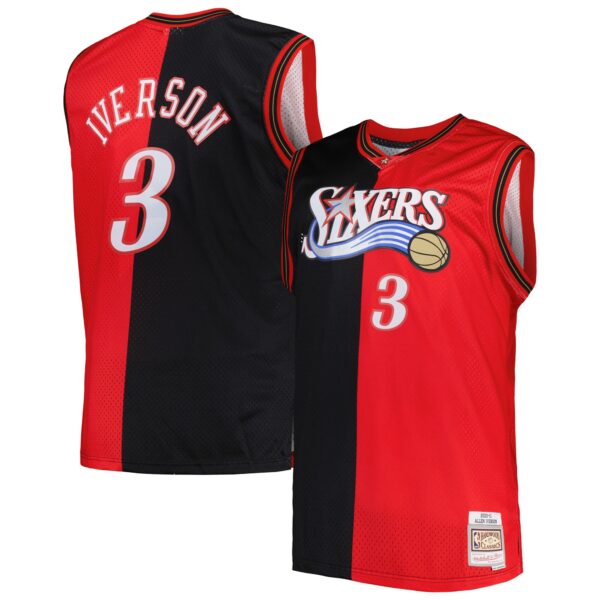 Allen Iverson Philadelphia 76ers Mitchell & Ness Big & Tall Hardwood Classics 2000/01 Split Swingman Jersey - Black/Red - Image 2