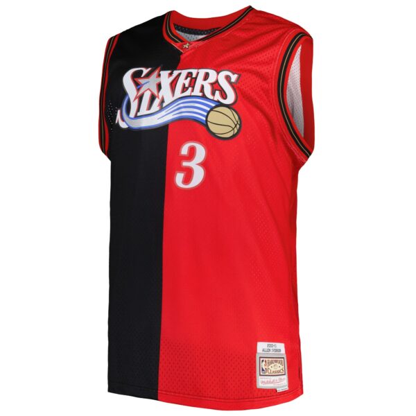 Allen Iverson Philadelphia 76ers Mitchell & Ness Big & Tall Hardwood Classics 2000/01 Split Swingman Jersey - Black/Red - Image 3