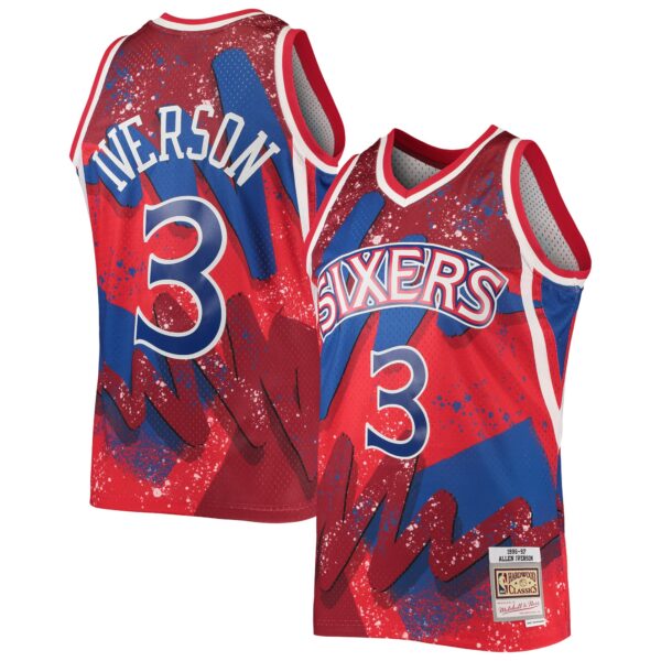 Allen Iverson Philadelphia 76ers Mitchell & Ness Hardwood Classics 1996/97 Hyper Hoops Swingman Jersey - Red - Image 2
