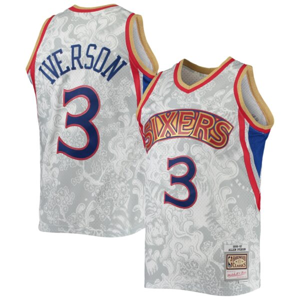 Allen Iverson Philadelphia 76ers Mitchell & Ness Hardwood Classics 1996/97 Lunar New Year Swingman Jersey - White - Image 2