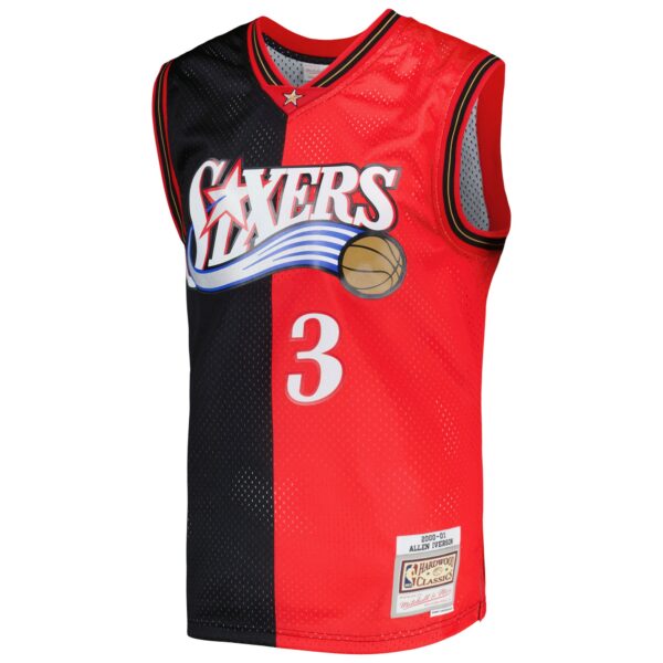 Allen Iverson Philadelphia 76ers Mitchell & Ness Hardwood Classics 2000/01 Split Swingman Jersey - Black/Red - Image 3