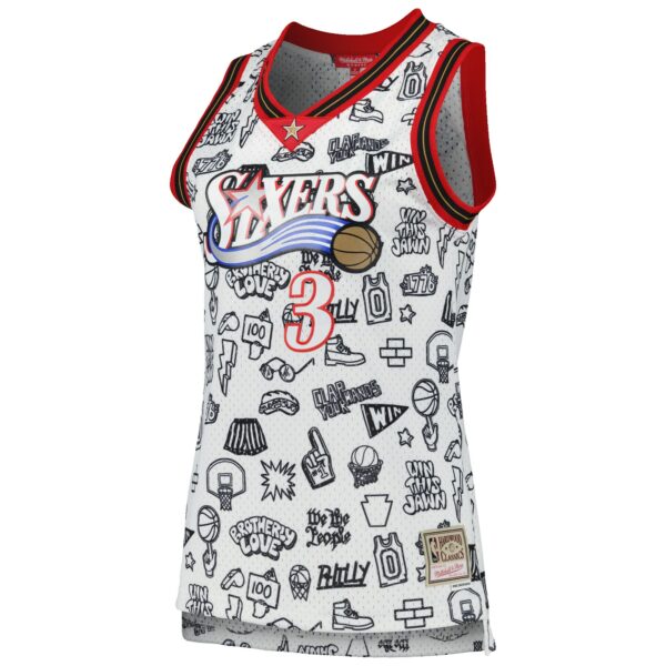 Allen Iverson Philadelphia 76ers Mitchell & Ness Women's 2000 Doodle Swingman Jersey - White - Image 3