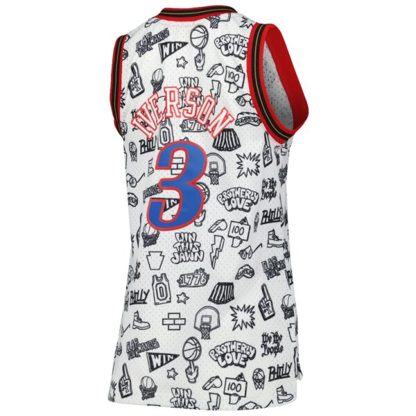 Allen Iverson Philadelphia 76ers Mitchell & Ness Women's 2000 Doodle Swingman Jersey - White - Image 4