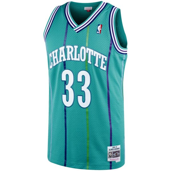 Alonzo Mourning Charlotte Hornets Mitchell & Ness 1992/93 Hardwood Classics Swingman Jersey - Teal - Image 3