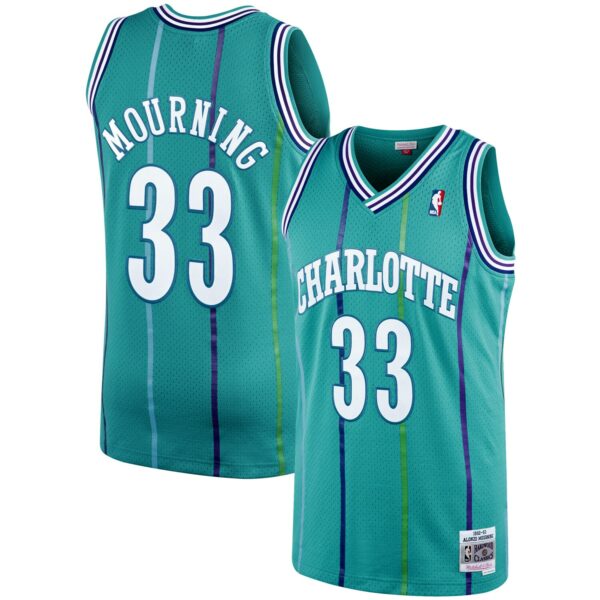 Alonzo Mourning Charlotte Hornets Mitchell & Ness 1992/93 Hardwood Classics Swingman Jersey - Teal - Image 2