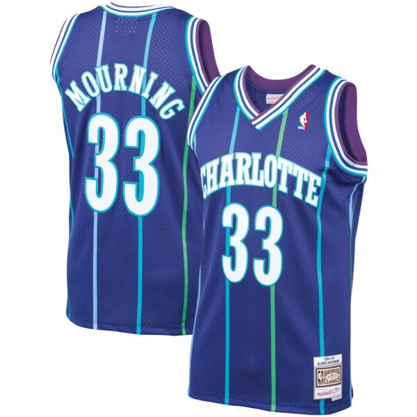 Alonzo Mourning Charlotte Hornets Mitchell & Ness 1994/95 Hardwood Classics Swingman Jersey - Purple - Image 2