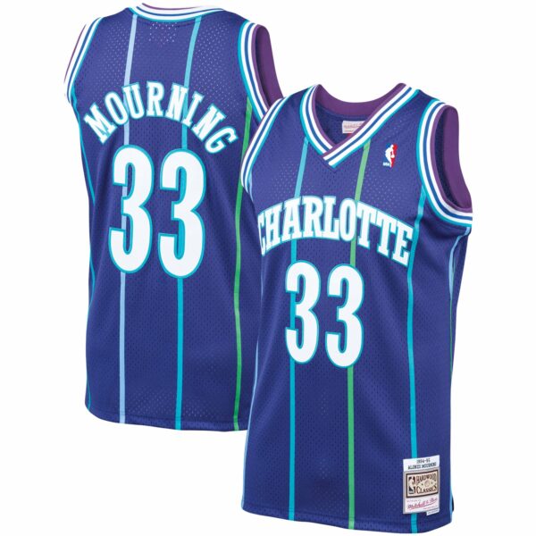 Alonzo Mourning Charlotte Hornets Mitchell & Ness 1994/95 Hardwood Classics Swingman Jersey - Purple - Image 2
