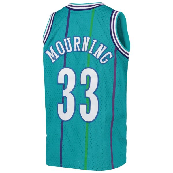 Alonzo Mourning Charlotte Hornets Mitchell & Ness Youth 1992/93 Hardwood Classics Swingman Jersey - Teal - Image 4