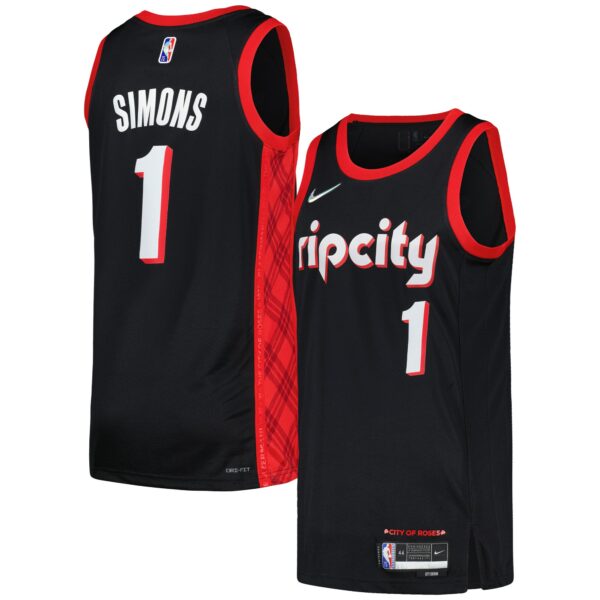 Anfernee Simons Portland Trail Blazers Nike Swingman Player Jersey - City Edition - Black - Image 2