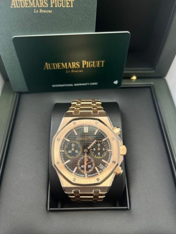 Audemars Piguet Royal Oak Chronograph 41Mm Rose Gold Bracelet Black Dial Watch - Image 3