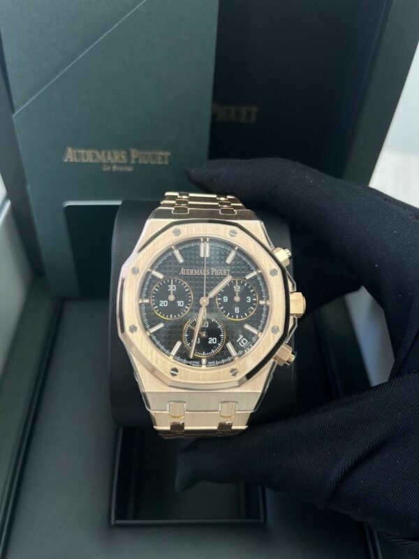 Audemars Piguet Royal Oak Chronograph 41Mm Rose Gold Bracelet Black Dial Watch - Image 2