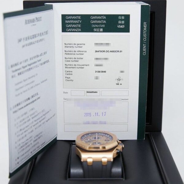 Audemars Piguet Royal Oak Offshore Chronograph 26470OR.OO.A002CR.01 Rose Gold Pink Dial on Rubber Strap Watch - Image 10