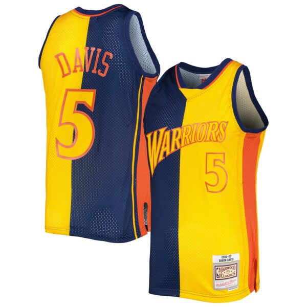 Baron Davis Golden State Warriors Mitchell & Ness Hardwood Classics 2006/07 Split Swingman Jersey - Navy/Gold - Image 2