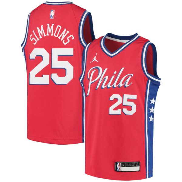 Ben Simmons Philadelphia 76ers Jordan Brand Youth 2020/21 Swingman Player Jersey - Statement Edition - Red - Image 2