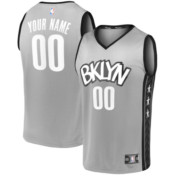 Brooklyn Nets Fanatics Fast Break Replica Custom Jersey Gray - Statement Edition - Image 2