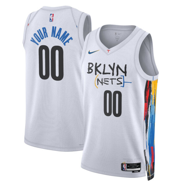 Brooklyn Nets Nike Unisex 2022/23 Swingman Custom Jersey - City Edition - White - Image 2