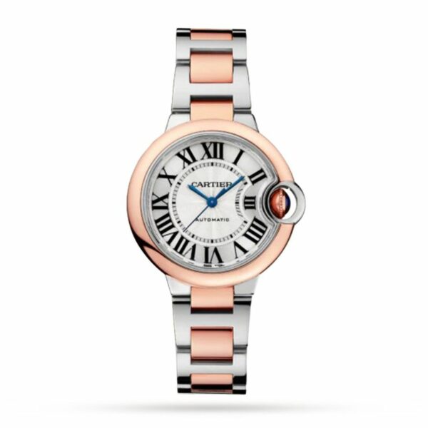 Cartier Ballon Bleu de Cartier watch, 33 mm, mechanical movement with automatic winding. Steel case, rose gold W2BB0032