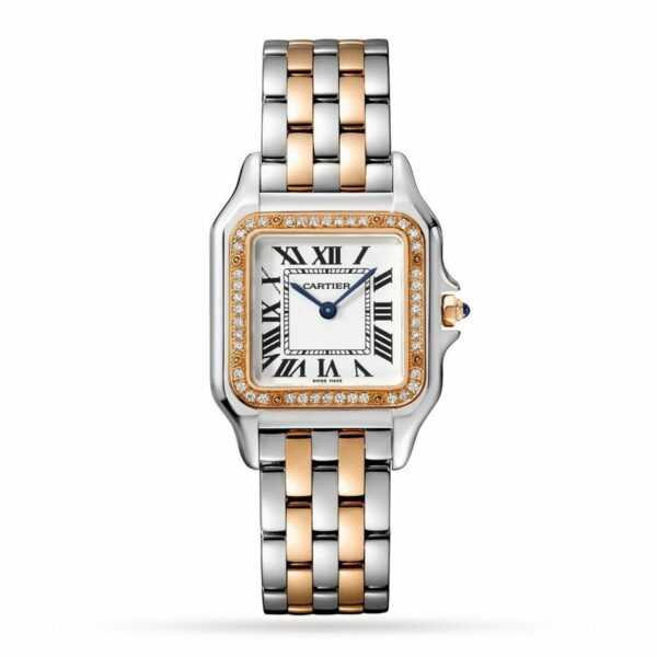 Cartier Panthre De Cartier Watch Medium Model, Quartz Movement, Rose Gold, Steel, Diamonds W3PN0007