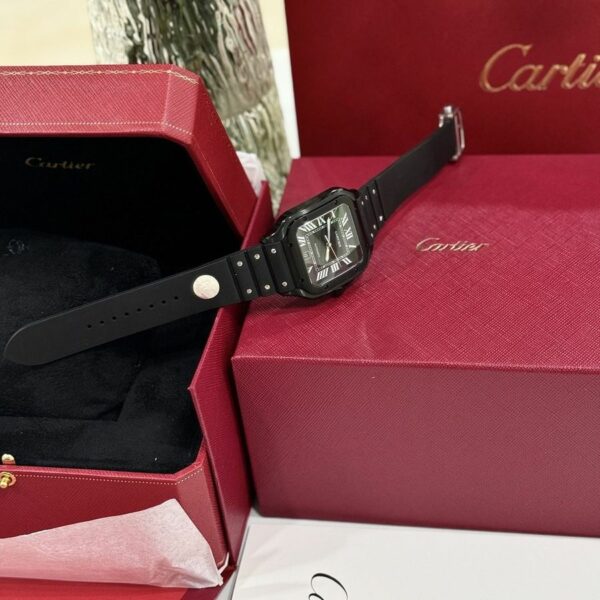 Cartier Santos De 39.8 mm WSSA0039 Black Dial Rubber Watch - Image 7