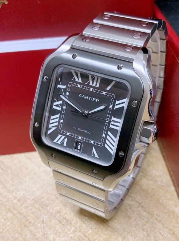 Cartier Santos De Cartier Watch Large Model, Automatic Movement, Steel, ADLC, Interchangeable Metal And Rubber Bracelets WSSA0037 - Image 10