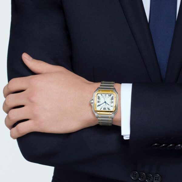 Cartier Santos De Cartier Watch Large Model, Automatic Movement, Yellow Gold, Steel, Interchangeable Metal And Leather Bracelets W2SA0009 - Image 4