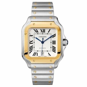 Cartier Santos De Cartier Watch Large Model, Automatic Movement, Yellow Gold, Steel, Interchangeable Metal And Leather Bracelets W2SA0009