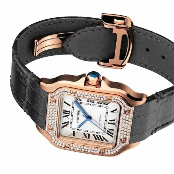 Cartier Santos De Cartier Watch Medium Model, Automatic Movement, Rose Gold, Diamonds, 2 Interchangeable Leather Bracelets WJSA0012 - Image 6