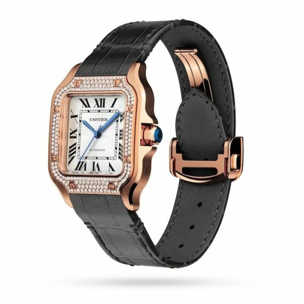 Cartier Santos De Cartier Watch Medium Model, Automatic Movement, Rose Gold, Diamonds, 2 Interchangeable Leather Bracelets WJSA0012 - Image 3