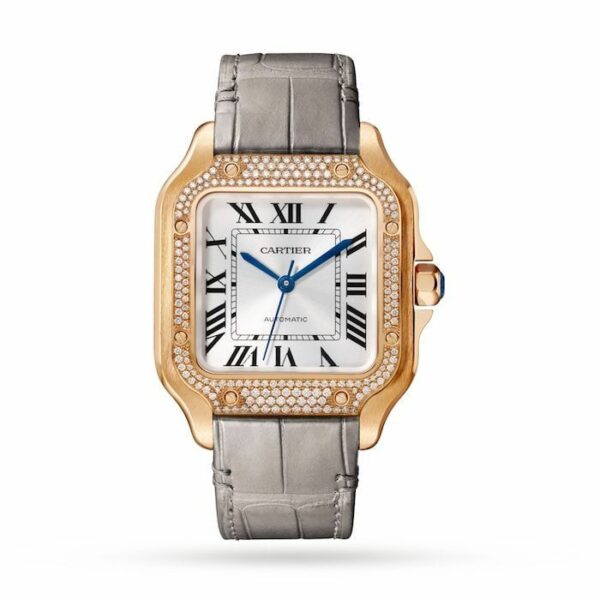 Cartier Santos De Cartier Watch Medium Model, Automatic Movement, Rose Gold, Diamonds, 2 Interchangeable Leather Bracelets WJSA0012 - Image 2