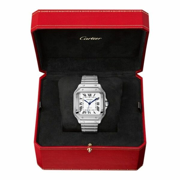 Cartier Santos De Cartier Watch Medium Model, Automatic Movement, Steel, Interchangeable Metal And Leather Bracelets WSSA0029 - Image 5