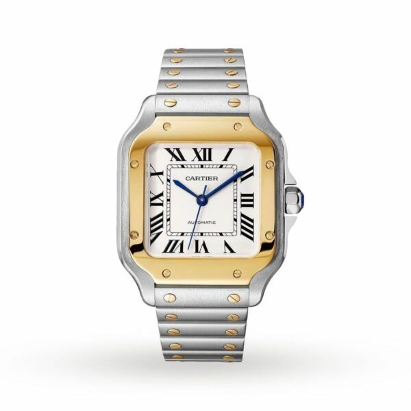 Cartier Santos De Cartier Watch Medium Model, Automatic Movement, Yellow Gold, Steel, Interchangeable Metal And Leather Bracelets W2SA0016