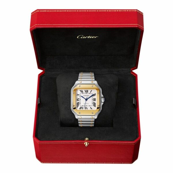 Cartier Santos De Cartier Watch Medium Model, Automatic Movement, Yellow Gold, Steel, Interchangeable Metal And Leather Bracelets W2SA0016 - Image 5