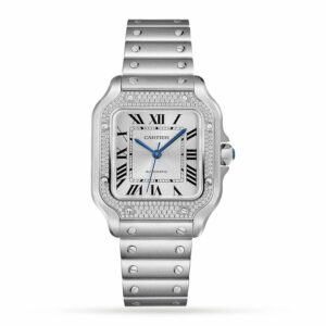 Cartier Santos De Cartier Watch - Medium Model, Automatic, Steel, Diamonds, Interchangeable Metal And Leather Bracelets W4SA0005