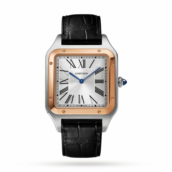 Cartier Santos-Dumont Watch Extra-large Model, Hand-Wound Mechanical Movement, Rose Gold, Steel, Leather W2SA0017