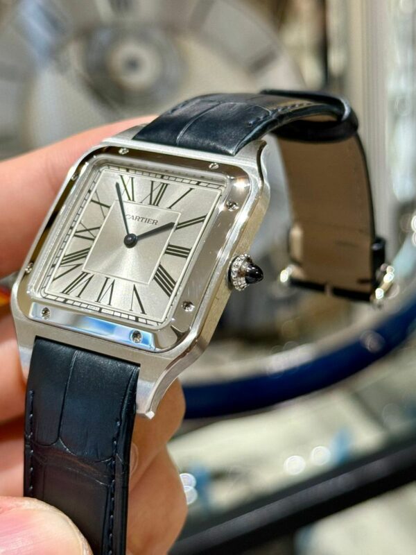 Cartier Santos-dumont Watch Extra-Large Model, Hand-Wound Mechanical Movement, Steel, Leather WSSA0032 - Image 8
