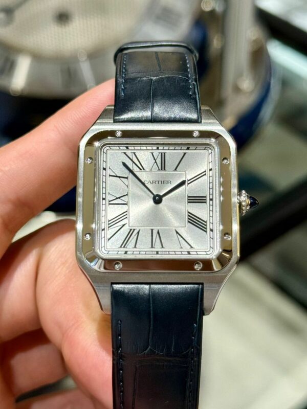 Cartier Santos-dumont Watch Extra-Large Model, Hand-Wound Mechanical Movement, Steel, Leather WSSA0032 - Image 2