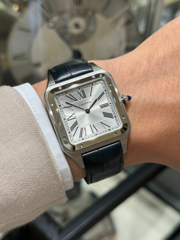Cartier Santos-dumont Watch Extra-Large Model, Hand-Wound Mechanical Movement, Steel, Leather WSSA0032 - Image 3