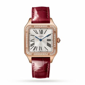 Cartier Santos-Dumont watch Large model, rose gold, diamonds, leather strap WJSA0016
