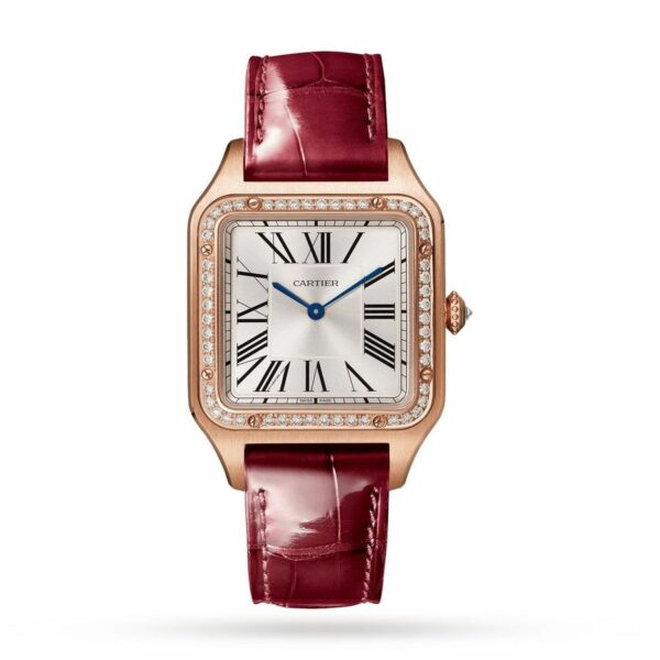 Cartier Santos-Dumont watch Large model, rose gold, diamonds, leather strap WJSA0016