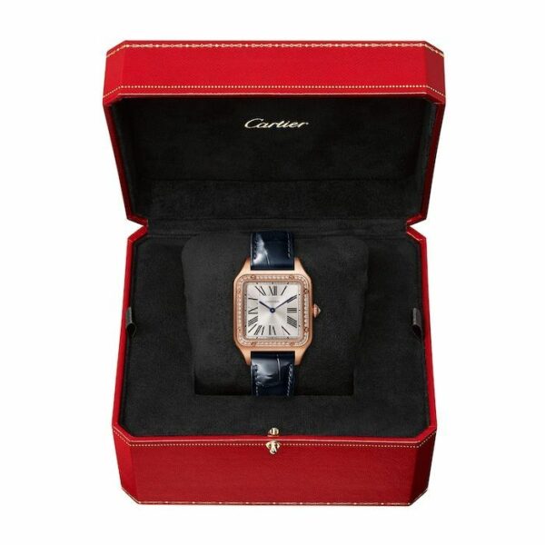 Cartier Santos-Dumont watch Large model, rose gold, diamonds, leather strap WJSA0016 - Image 2