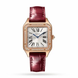 Cartier Santos-Dumont watch Small model, rose gold, diamonds, leather strap WJSA0017