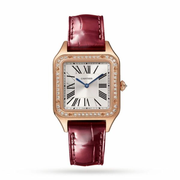 Cartier Santos-Dumont watch Small model, rose gold, diamonds, leather strap WJSA0017